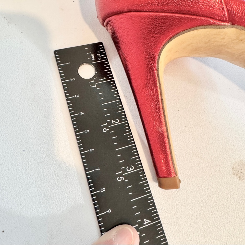 Free People Disco Fever Metallic Red Strappy Stiletto Heels Size 38 US 7.5 Party - Picture 9 of 12